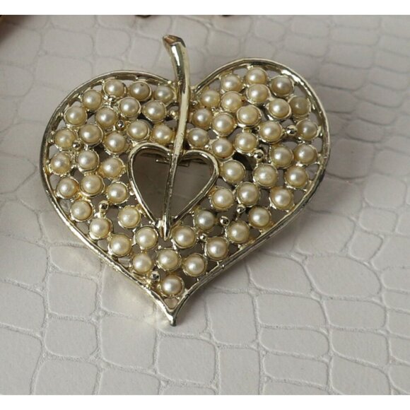 Mid-Century Modern Gold  & Silver Tone Brooches Set Of 6 W/ Pearl & Rhinestone - Picture 6 of 8